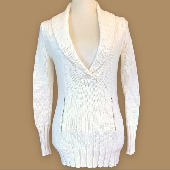 J. Crew cream colored Wool blend Chalet Shawl Collar Sweater Tunic. Size… - Picture 1 of 8